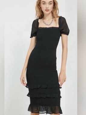 black empire waist midi dress Black Empire Waist A-Line Midi Dress – Aquarius Brand